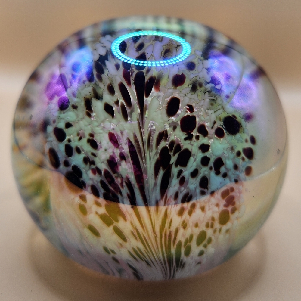Vintage Iridescent Mount St Helen's Ash 1983 Art Glass Paperweight 2 1/2"tall